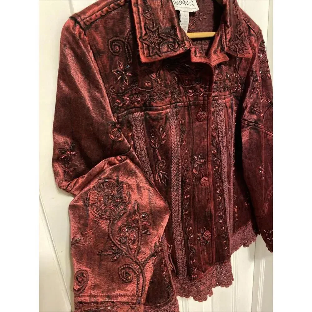 Vintage Flashback Jacket embroidery beads lace mid-weight unlined women's Large - Picture 12 of 12